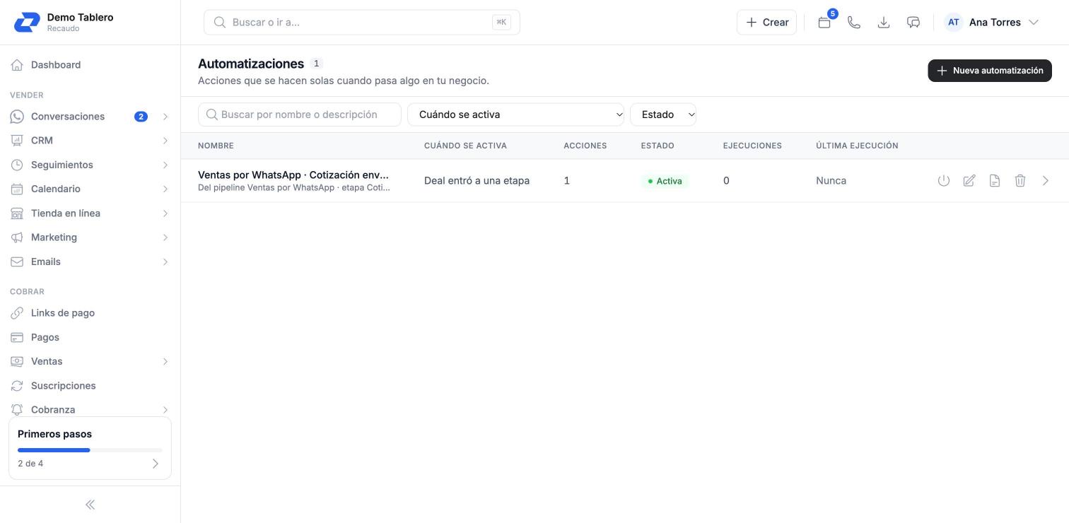 Lista de automatizaciones