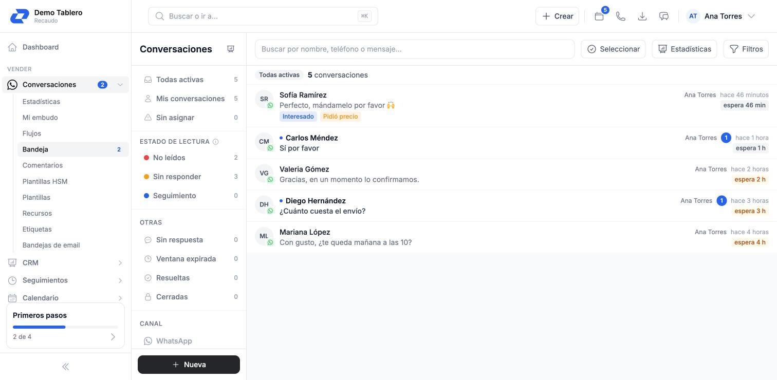 Conversations inbox with filters on the left